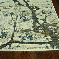 7' Ivory Mist Abstract Vintage Distressed Machine Woven Runner Rug