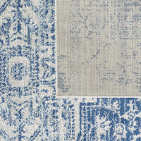 7' Ivory Blue Machine Woven Distressed Bohemian Style Indoor Runner Rug