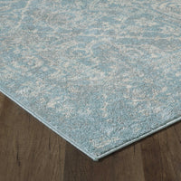 7' Blue Machine Woven Distressed Bohemian Style Indoor Runner Rug