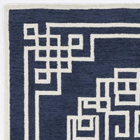 5'x7' Navy Blue Ivory Hand Tufted Greek Key Bordered Indoor Area Rug