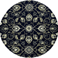 2'x3' Navy Blue Hand Woven UV Treated Hooked Traditional Floral Indoor Outdoor Area Rug