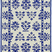 3'x5' Sand Blue Hand Hooked UV Treated Traditional Floral Design Indoor Outdoor Rug