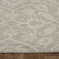 8' Grey Hand Tufted Space Dyed Wool Traditional Floral Design Indoor Runner Rug