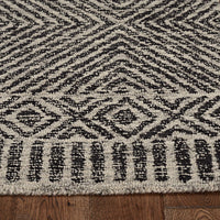 2' x 8' Grey or Black Geometric Diamond Wool Runner Rug