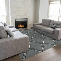 8' Charcoal Silver Diamond Patterned Hand Tufted Wool With Viscose Highlights Indoor Runner Rug