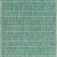 8' Round Teal Geometric Pattern Indoor Outdoor Area Rug