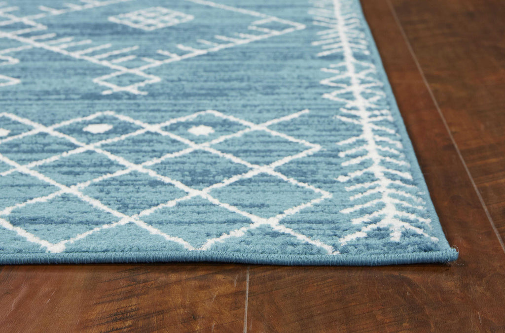 7' Ocean Blue Boho Geo Runner Rug