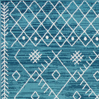 7' Ocean Blue Boho Geo Runner Rug