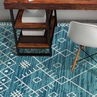 7' Ocean Blue Boho Geo Runner Rug