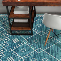 8' X 11' Ocean Blue Boho Geometric Indoor Area Rug