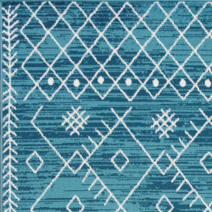 9' X 13' Ocean Blue Boho Geo Rug