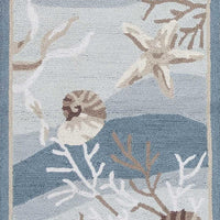 8' Blue Beige Seafoam Shells Finish Runner Rug