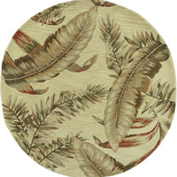 8' Ivory Hand Tufted Tropical Leaves Round Indoor Area Rug