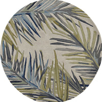 8' Ivory Hand Tufted Tropical Palms Round Indoor Area Rug