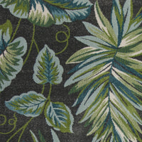 8'x11' Grey Teal Machine Woven Tropical Leaves Indoor Area Rug