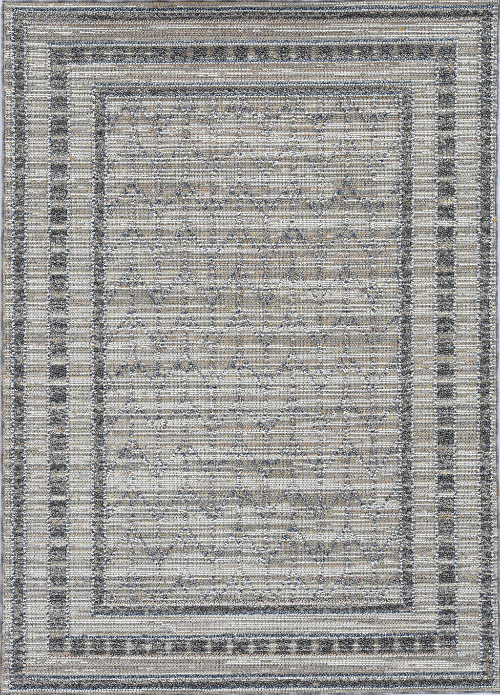 7'x9' Grey Machine Woven UV Treated Bordered Chevron Indoor Outdoor Area Rug