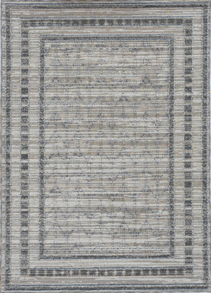 7'x9' Grey Machine Woven UV Treated Bordered Chevron Indoor Outdoor Area Rug