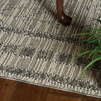 7'x9' Grey Machine Woven UV Treated Bordered Chevron Indoor Outdoor Area Rug