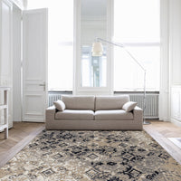 8'x10' Ivory Beige Machine Woven Distressed Traditional Indoor Area Rug