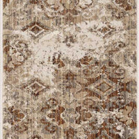 7' Sand Ivory Machine Woven Distressed Traditional Round Area Rug