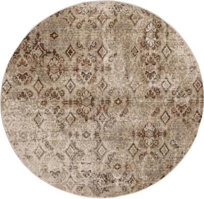 7' Sand Ivory Machine Woven Distressed Traditional Round Area Rug