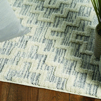 8' Ivory Grey Geometric Polyester Runner Rug