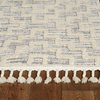 8' Ivory Grey Geometric Polyester Runner Rug