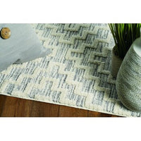 8' Ivory Grey Geometric Polyester Runner Rug