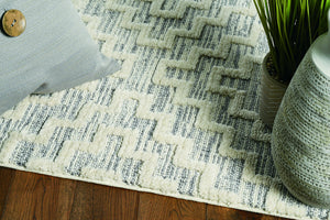 8' Ivory Grey Geometric Polyester Runner Rug