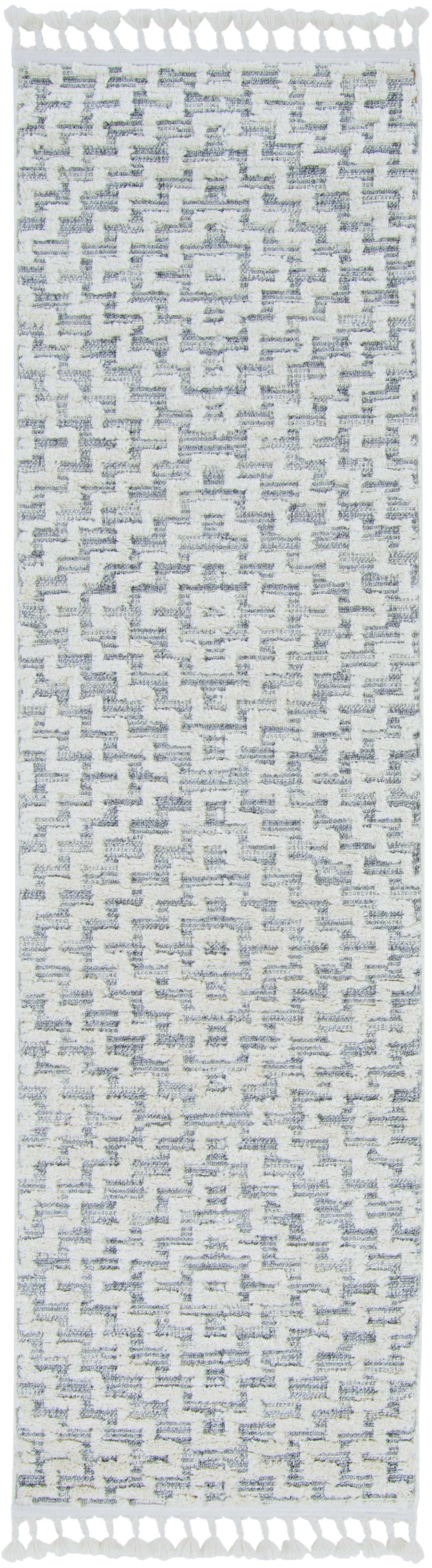 3' x 5' Ivory Grey Zigzag Diamonds Area Rug with Fringe