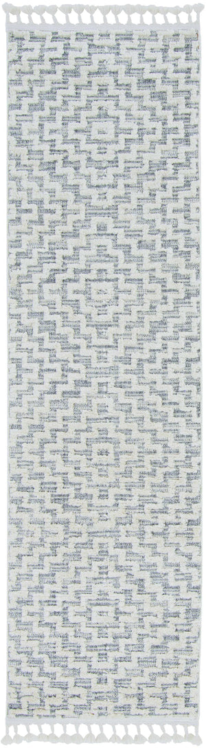 3' x 5' Ivory Grey Zigzag Diamonds Area Rug with Fringe