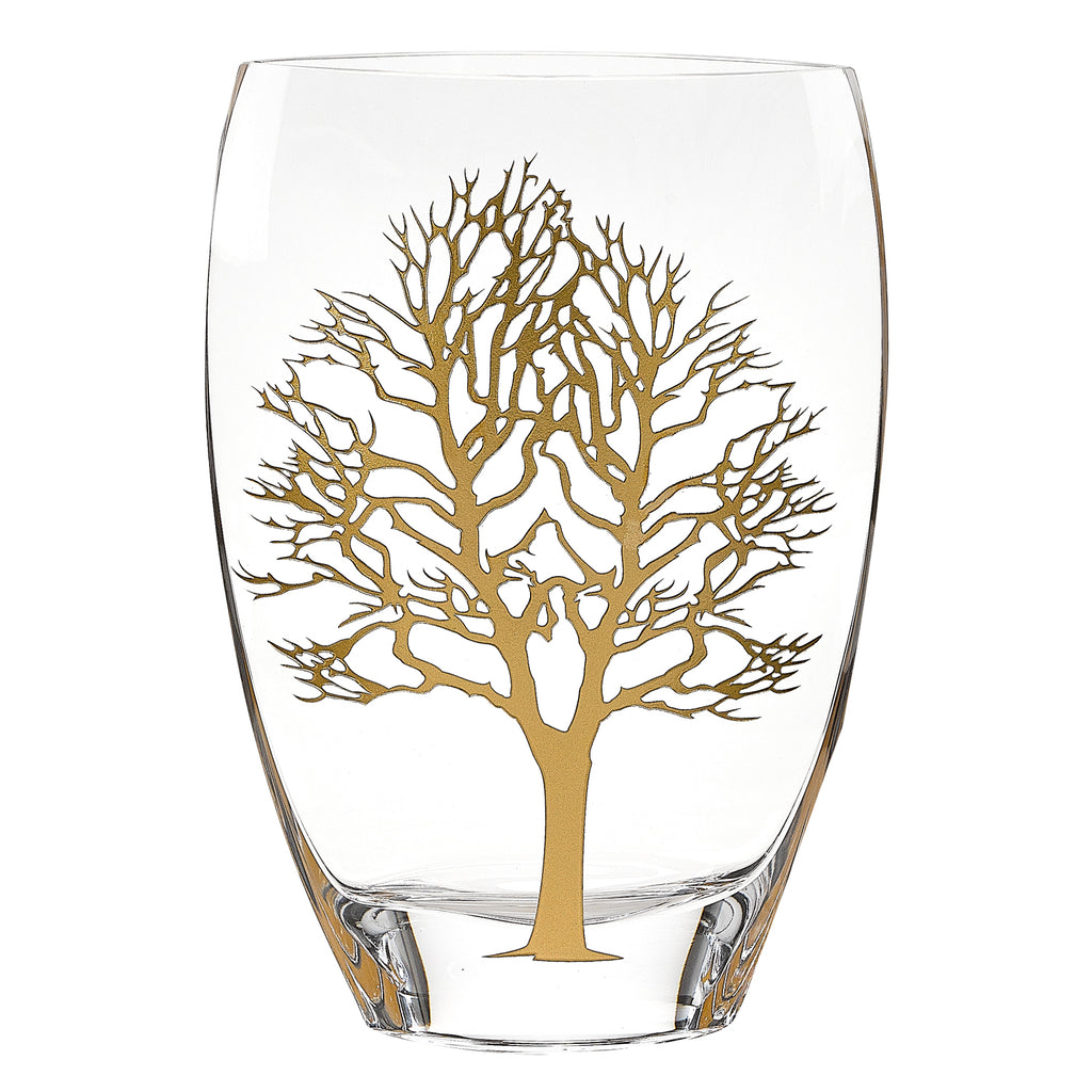 12" Mouth Blown Gold Tree of Life Vase