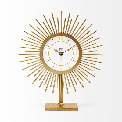 Sunburst Shape Gold Metal Desk - Tabletop Clock