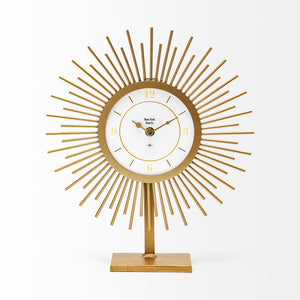 Sunburst Shape Gold Metal Desk - Tabletop Clock