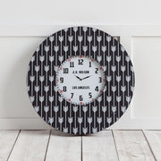 33" Oversize Contemporary Black and White Wall Clock w- Dense Pattern and "JK Wilson Los Angeles"