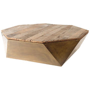 48" Natural And Brown Octagon Distressed Lift Top Coffee Table