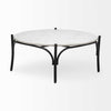 36" Round White Marble Top Black and Metal Base Coffee Table