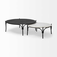 36" Round White Marble Top Black and Metal Base Coffee Table