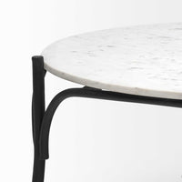 36" Round White Marble Top Black and Metal Base Coffee Table