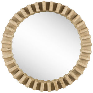 35" Round Natural Brown Wood Frame Wall Mirror