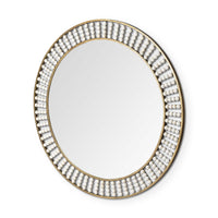 42" Round Gold Metal Frame Wall Mirror With White Wood Beads