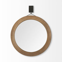 43.5" Round Brown Wood Frame Wall Mirror