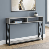 48" Rectangular GreywithBlack Metal Hall Console with 2 Shelves Accent Table