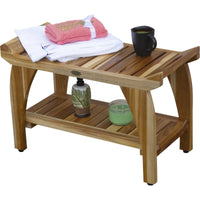 Rectangular Teak Shower Bench with Handles in Natural Finish