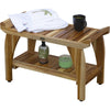 Rectangular Teak Shower Bench with Handles in Natural Finish