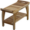 Rectangular Teak Shower Bench with Handles in Natural Finish