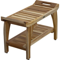 Rectangular Teak Shower Bench with Handles in Natural Finish