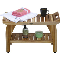 Rectangular Teak Shower Bench with Handles in Natural Finish