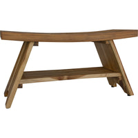 Compact Curvilinear Teak Shower Outdoor Bench with Shelf in Natural Finish