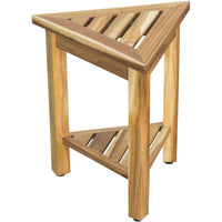 18" Teak Corner Shower Stool or Bench with Shelf in Natural Finish